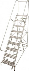 Cotterman - 87" 9 Step Rolling Warehouse Ladder - 50° Incline, 450 Lb Capacity, 90" Platform Height, 32" Base Width x 120" Base Depth, Perforated Tread - Americas Tooling