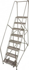 Cotterman - 78" 8 Step Rolling Warehouse Ladder - 50° Incline, 450 Lb Capacity, 80" Platform Height, 32" Base Width x 110" Base Depth, Perforated Tread - Americas Tooling