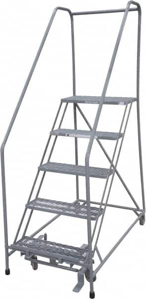 Cotterman - 80" 5 Step Rolling Warehouse Ladder - 50° Incline, 450 Lb Capacity, 50" Platform Height, 30" Base Width x 51" Base Depth, Perforated Tread - Americas Tooling