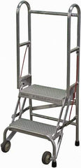 Cotterman - 50" 2 Step Rolling Warehouse Ladder - Portable Folding Safety Ladder, 350 Lb Capacity, 20" Platform Height, 21" Base Width x 22" Base Depth, Perforated Tread - Americas Tooling