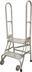 Cotterman - 50" 2 Step Rolling Warehouse Ladder - Portable Folding Safety Ladder, 350 Lb Capacity, 20" Platform Height, 21" Base Width x 22" Base Depth, Perforated Tread - Americas Tooling