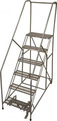 Cotterman - 90" 6 Step Rolling Warehouse Ladder - 50° Incline, 450 Lb Capacity, 60" Platform Height, 33" Base Width x 60" Base Depth, Perforated Tread - Americas Tooling