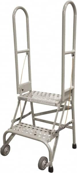 Cotterman - 50" 2 Step Rolling Warehouse Ladder - Portable Folding Safety Ladder, 350 Lb Capacity, 20" Platform Height, 21" Base Width x 22" Base Depth, Rubber Matted - Americas Tooling