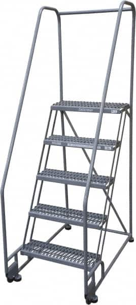 Cotterman - 80" 5 Step Rolling Warehouse Ladder - Tilt & Roll Safety Ladder, 450 Lb Capacity, 50" Platform Height, 28" Base Width x 43" Base Depth, Serrated Steel - Americas Tooling