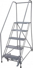 Cotterman - 80" 5 Step Rolling Warehouse Ladder - 50° Incline, 450 Lb Capacity, 50" Platform Height, 30" Base Width x 63" Base Depth, Perforated Tread - Americas Tooling