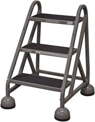 Cotterman - 33" 3 Step Rolling Warehouse Ladder - Rolling Steel Office Ladder, 450 Lb Capacity, 27" Platform Height, 25" Base Width x 28" Base Depth, Rubber Matted - Americas Tooling