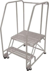 Cotterman - 50" 2 Step Rolling Warehouse Ladder - Tilt & Roll Safety Ladder, 450 Lb Capacity, 20" Platform Height, 34" Base Width x 28" Base Depth, Perforated Tread - Americas Tooling