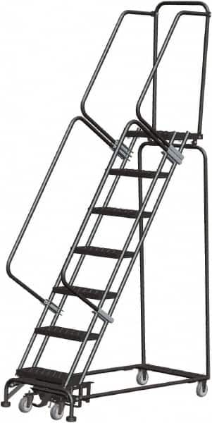 Ballymore - 103" 7 Step Rolling Warehouse Ladder - Lock Step Rolling Safety Ladder, 450 Lb Capacity, 70" Platform Height, 24" Base Width x 55" Base Depth, Perforated Tread - Americas Tooling