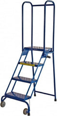 Ballymore - 68" 4 Step Rolling Warehouse Ladder - Lock-N-Stock, 350 Lb Capacity, 38" Platform Height, 24" Base Width x 35" Base Depth, Perforated Tread - Americas Tooling