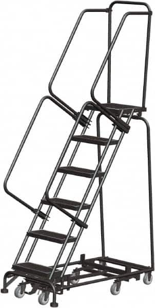 Ballymore - 93" 6 Step Rolling Warehouse Ladder - Lock Step Rolling Safety Ladder, 450 Lb Capacity, 60" Platform Height, 24" Base Width x 49" Base Depth, Perforated Tread - Americas Tooling