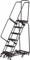 Ballymore - 93" 6 Step Rolling Warehouse Ladder - Lock Step Rolling Safety Ladder, 450 Lb Capacity, 60" Platform Height, 24" Base Width x 49" Base Depth, Perforated Tread - Americas Tooling