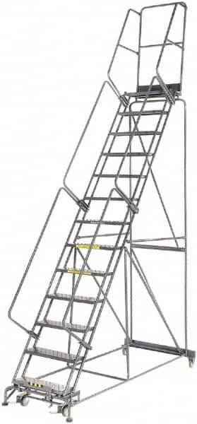 Ballymore - 175" 13 Step Rolling Warehouse Ladder - Lock Step Rolling Safety Ladder, 450 Lb Capacity, 130" Platform Height, 40" Base Width x 94" Base Depth, Perforated Tread - Americas Tooling