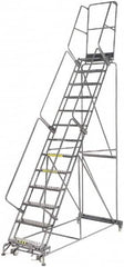 Ballymore - 175" 13 Step Rolling Warehouse Ladder - Lock Step Rolling Safety Ladder, 450 Lb Capacity, 130" Platform Height, 40" Base Width x 94" Base Depth, Perforated Tread - Americas Tooling