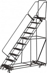 Ballymore - 133" 10 Step Rolling Warehouse Ladder - Lock Step Rolling Safety Ladder, 450 Lb Capacity, 100" Platform Height, 32" Base Width x 90" Base Depth, Perforated Tread - Americas Tooling