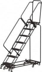 Ballymore - 103" 7 Step Rolling Warehouse Ladder - Lock Step Rolling Safety Ladder, 450 Lb Capacity, 70" Platform Height, 32" Base Width x 66" Base Depth, Perforated Tread - Americas Tooling