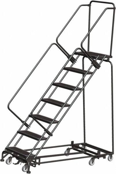 Ballymore - 103" 7 Step Rolling Warehouse Ladder - Lock Step Rolling Safety Ladder, 450 Lb Capacity, 70" Platform Height, 24" Base Width x 66" Base Depth, Perforated Tread - Americas Tooling