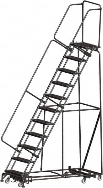 Ballymore - 143" 11 Step Rolling Warehouse Ladder - Lock Step Rolling Safety Ladder, 450 Lb Capacity, 110" Platform Height, 32" Base Width x 80" Base Depth, Perforated Tread - Americas Tooling