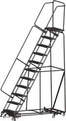 Ballymore - 143" 11 Step Rolling Warehouse Ladder - Lock Step Rolling Safety Ladder, 450 Lb Capacity, 110" Platform Height, 32" Base Width x 80" Base Depth, Perforated Tread - Americas Tooling