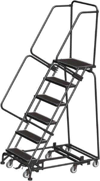 Ballymore - 93" 6 Step Rolling Warehouse Ladder - Lock Step Rolling Safety Ladder, 450 Lb Capacity, 60" Platform Height, 32" Base Width x 49" Base Depth, Perforated Tread - Americas Tooling