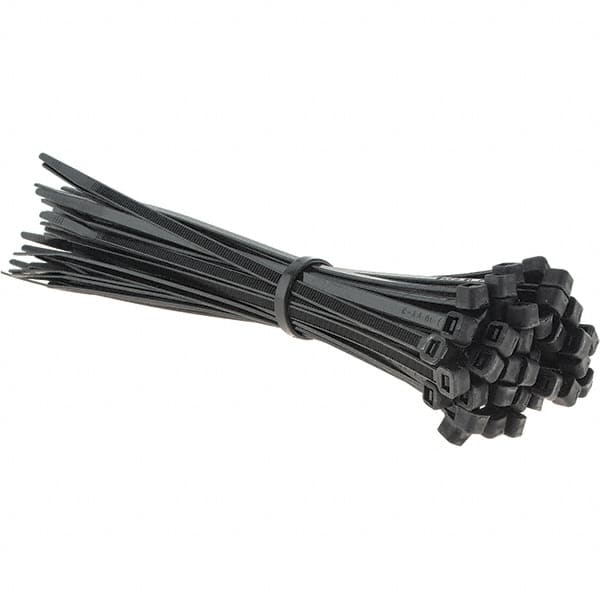 Value Collection - 8" Long Black Nylon Standard Cable Tie - 50 Lb Tensile Strength, 54mm Max Bundle Diam - Americas Tooling