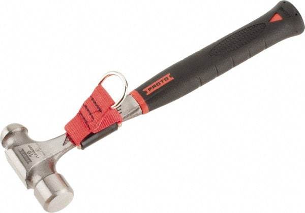 Proto - Steel Tethered Ball Pein Hammer - Steel Handle with Grip, 1-5/16" Face Diam, 12-7/8" OAL - Americas Tooling