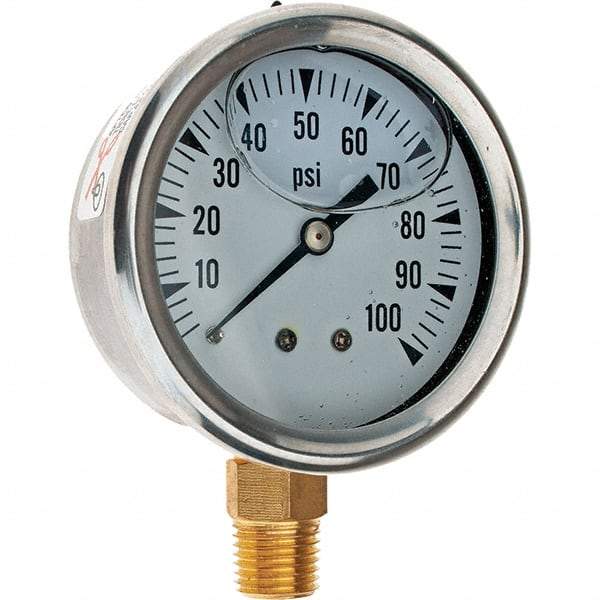 Value Collection - 2-1/2" Dial, 1/4 Thread, 0-100 Scale Range, Pressure Gauge - Americas Tooling