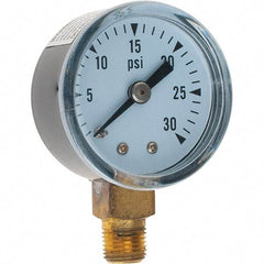 Value Collection - 1-1/2" Dial, 1/8 Thread, 0-30 Scale Range, Pressure Gauge - Lower Connection Mount - Americas Tooling