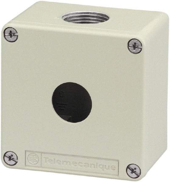 Schneider Electric - 1 Hole, 1.58 Inch Hole Diameter, Zinc Alloy Pushbutton Switch Enclosure - 3.15 Inch High x 3.15 Inch Wide x 2.03 Inch Deep, 4, 13 NEMA Rated - Americas Tooling