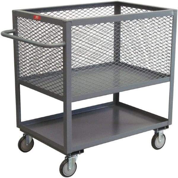 Jamco - 1,200 Lb Capacity, 2 Shelf, 4-Sided Steel Shelf Truck - 18" Long x 36" Wide x 44" High, 8" Diam Wheels - Americas Tooling