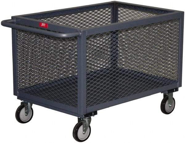 Jamco - 1,200 Lb Capacity, 1 Shelf, 4-Sided Steel Mesh Stock Truck - 30" Long x 60" Wide x 27" High, 5" Diam Urethane Wheels - Americas Tooling