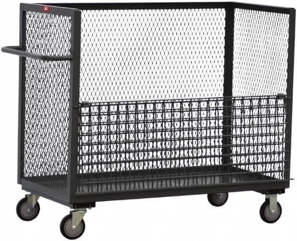 Jamco - 1,200 Lb Capacity, 1 Shelf, 3-Sided Steel Mesh Stock Truck - 30" Long x 48" Wide x 48" High, 8" Diam Wheels - Americas Tooling