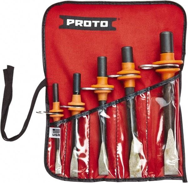 Proto - 5 Piece Tethered Cold Chisel Set - Steel, Sizes Included 5/16 to 5/8" - Americas Tooling