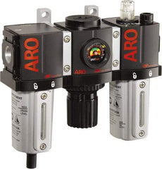 ARO/Ingersoll-Rand - 3/8" NPT Port Compact 3 Piece Filter-Regulator-Lubricator FRL Unit - Metal Bowl, 85 SCFM, 250 Max psi, 6.6" High x 6.614" Long, Manual Drain - Americas Tooling