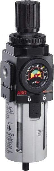 ARO/Ingersoll-Rand - 1/2" NPT Port Standard 1 Piece Filter/Regulator FRL Unit - Polycarbonate Bowl, 172 SCFM, 150 Max psi, 10.787" High x 2.756" Long, Automatic Drain - Americas Tooling