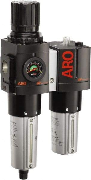 ARO/Ingersoll-Rand - 3/4" NPT Port Heavy Duty 2 Piece Filter/Regulator-Lubricator FRL Unit - Metal Bowl, 201 SCFM, 250 Max psi, 13.8" High x 7.323" Long, Automatic Drain - Americas Tooling