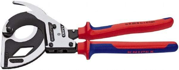 Knipex - 12-1/4" OAL, 24 AWG Capacity, Cable Cutter Pliers - Ratchet Head, Comfort Grip Handles, with Spring - Americas Tooling