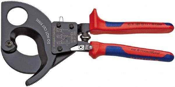 Knipex - 11" OAL, 24 AWG Capacity, Cable Cutter Pliers - Ratchet Head, Comfort Grip Handles, with Spring - Americas Tooling