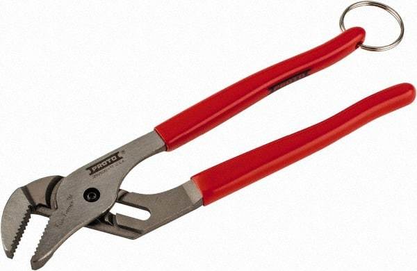 Proto - 10" OAL, 1-19/32" Jaw Width, 6 Position Tethered Tongue & Groove Pliers - V-Jaws, Vinyl Handles - Americas Tooling