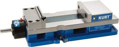 Kurt - 6" Jaw Width, 9" Jaw Opening Capacity, Horizontal Stationary Machine Vise - Reverse Hydraulic Operation, 1 Station, 20.553" Long x 4.86" High x 1-47/64" Deep, 1.735" Jaw Height, 5,250 Lb Max Clamp Force, Ductile Iron - Americas Tooling