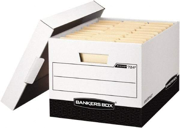 BANKERS BOX - 1 Compartment, 12-3/4" Wide x 10-3/8" High x 16-1/2" Deep, Storage Box - Corrugated Cardboard, White/Black - Americas Tooling