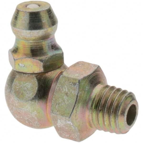 Value Collection - 90° Head Angle, 1/4-28 Taper Thread Grease Fitting - Zinc Plated Finish - Americas Tooling