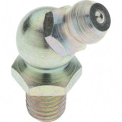 Value Collection - 45° Head Angle, 1/4-28 Taper Thread Grease Fitting - Zinc Plated Finish - Americas Tooling