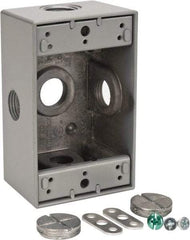 Thomas & Betts - 1 Gang, (5) 1/2" Knockouts, Aluminum Rectangle Outlet Box - 4-1/2" Overall Height x 2-1/2" Overall Width x 2" Overall Depth, Weather Resistant - Americas Tooling