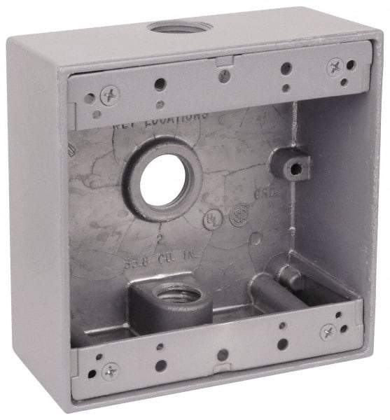 Thomas & Betts - 2 Gang, (3) 3/4" Knockouts, Aluminum Square Outlet Box - 4-9/16" Overall Height x 4-5/8" Overall Width x 2-1/16" Overall Depth, Weather Resistant - Americas Tooling