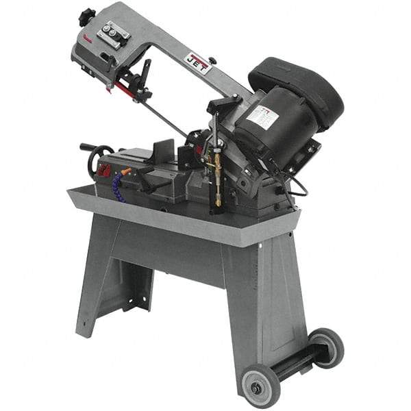 Jet - 7-1/2 x 5" Max Capacity, Manual Geared Head Horizontal Bandsaw - 85, 125 & 200 SFPM Blade Speed, 115/230 Volts, 45°, 0.5 hp, 1 Phase - Americas Tooling