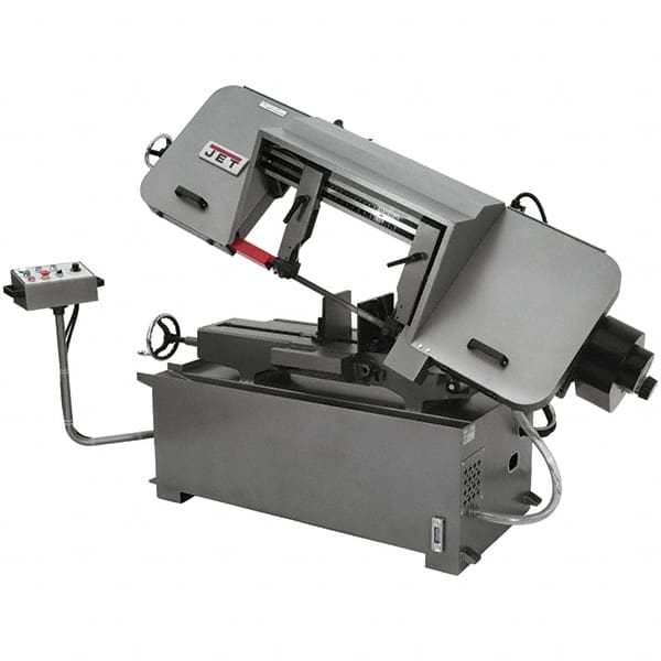 Jet - 12 x 35" Max Capacity, Semi-Automatic Variable Speed Pulley Horizontal Bandsaw - 82 to 262 SFPM Blade Speed, 230 Volts, 45°, 3 hp, 3 Phase - Americas Tooling