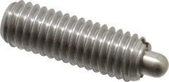 Vlier - 3/8-16, 1-1/8" Thread Length, 3/16" Plunger Projection, Stainless Steel Threaded Spring Plunger - 0.186 - 3/16" Max Plunger Diam, 1-1/8" Plunger Length, 2.8 Lb Init End Force, 7.2 Lb Final End Force - Americas Tooling