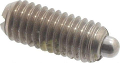 Vlier - 10-32, 0.468" Thread Length, 0.065" Plunger Projection, Stainless Steel Threaded Spring Plunger - 0.093" Max Plunger Diam, 0.468" Plunger Length, 0.75 Lb Init End Force, 2.5 Lb Final End Force - Americas Tooling