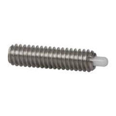 Vlier - 8-32, 5/8" Thread Length, 3/32" Plunger Projection, Stainless Steel Threaded Spring Plunger - 0.068 - 0.07" Max Plunger Diam, 5/8" Plunger Length, 2.7 Lb Init End Force, 7.3 Lb Final End Force - Americas Tooling