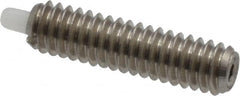 Vlier - 8-32, 5/8" Thread Length, 3/32" Plunger Projection, Stainless Steel Threaded Spring Plunger - 0.068 - 0.07" Max Plunger Diam, 5/8" Plunger Length, 0.7 Lb Init End Force, 2.3 Lb Final End Force - Americas Tooling